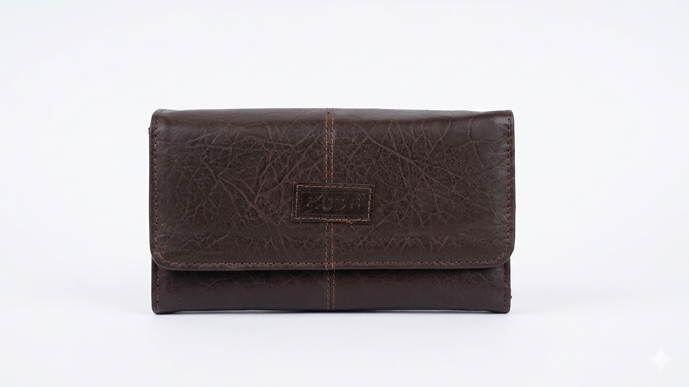 Classic Textured Brown Leather-Style Clutch Wallet