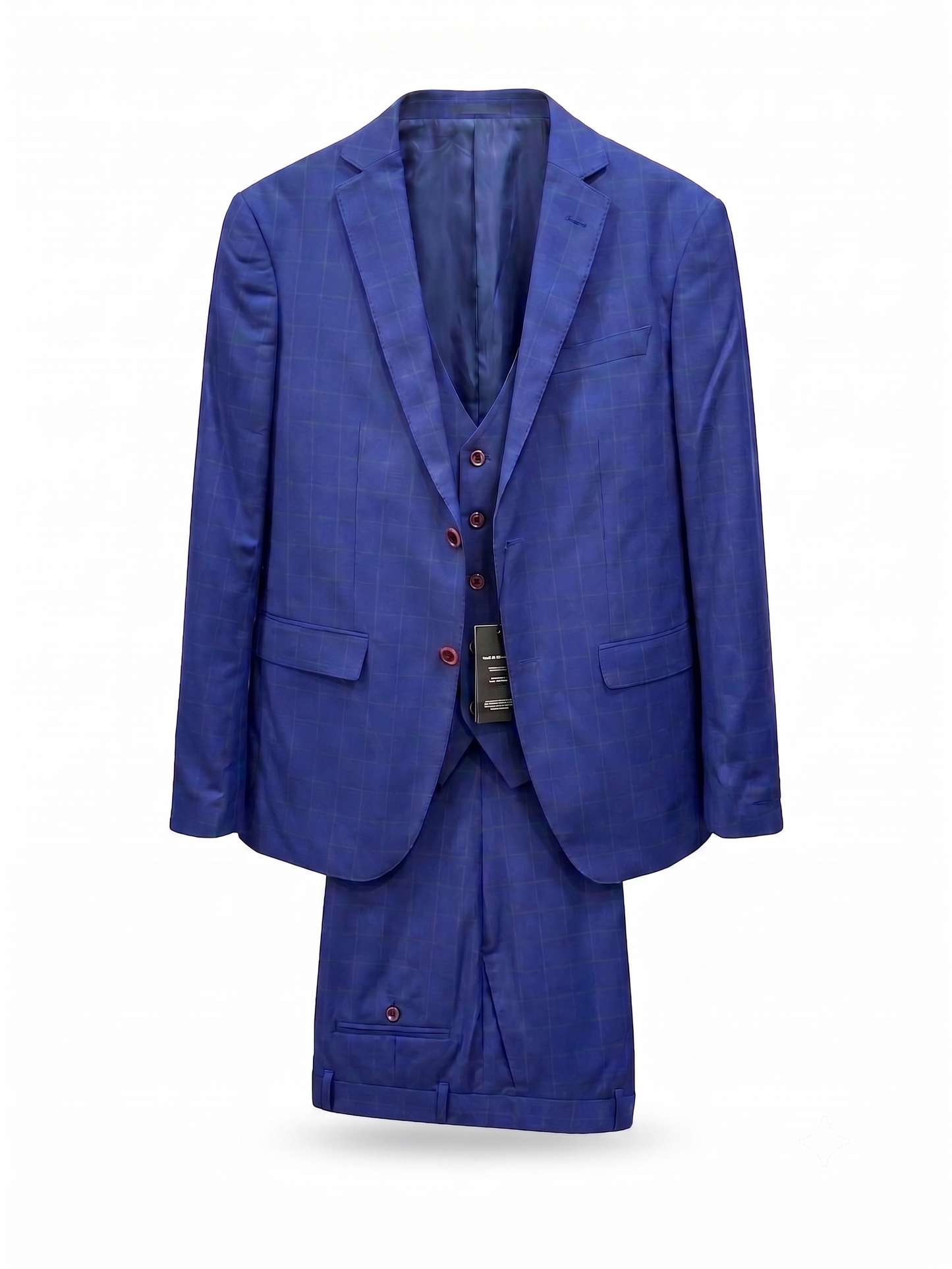 Men's Premium 3-Piece Windowpane Suit – Slim Fit Blazer, Vest & Trousers (Deep Indigo Blue)