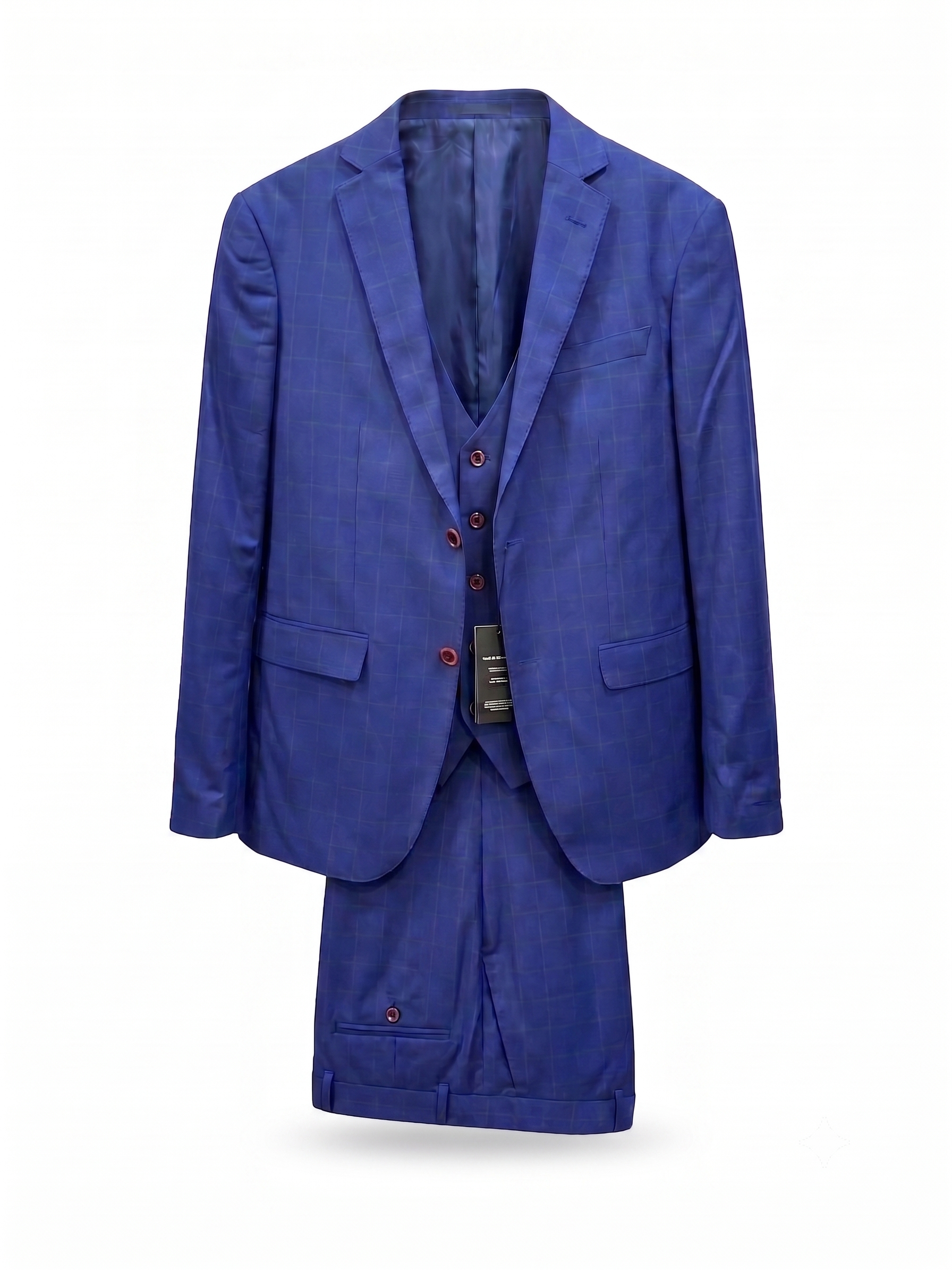 Men's Premium 3-Piece Windowpane Suit – Slim Fit Blazer, Vest & Trousers (Deep Indigo Blue)