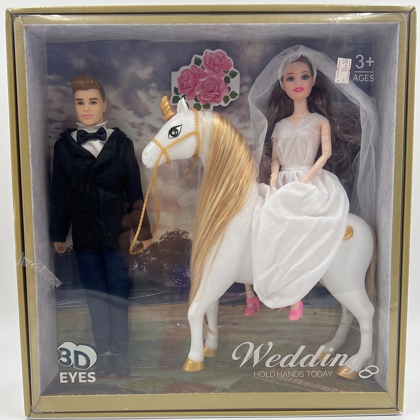Deluxe Wedding Day Fashion Doll Playset with Groom, Bride, and Magical White Unicorn (3D Eyes Edition)