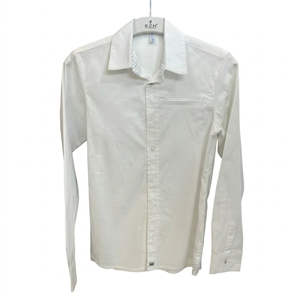 SZN Men's Long-Sleeve Button-Down Dress Shirt with Accent Collar – White