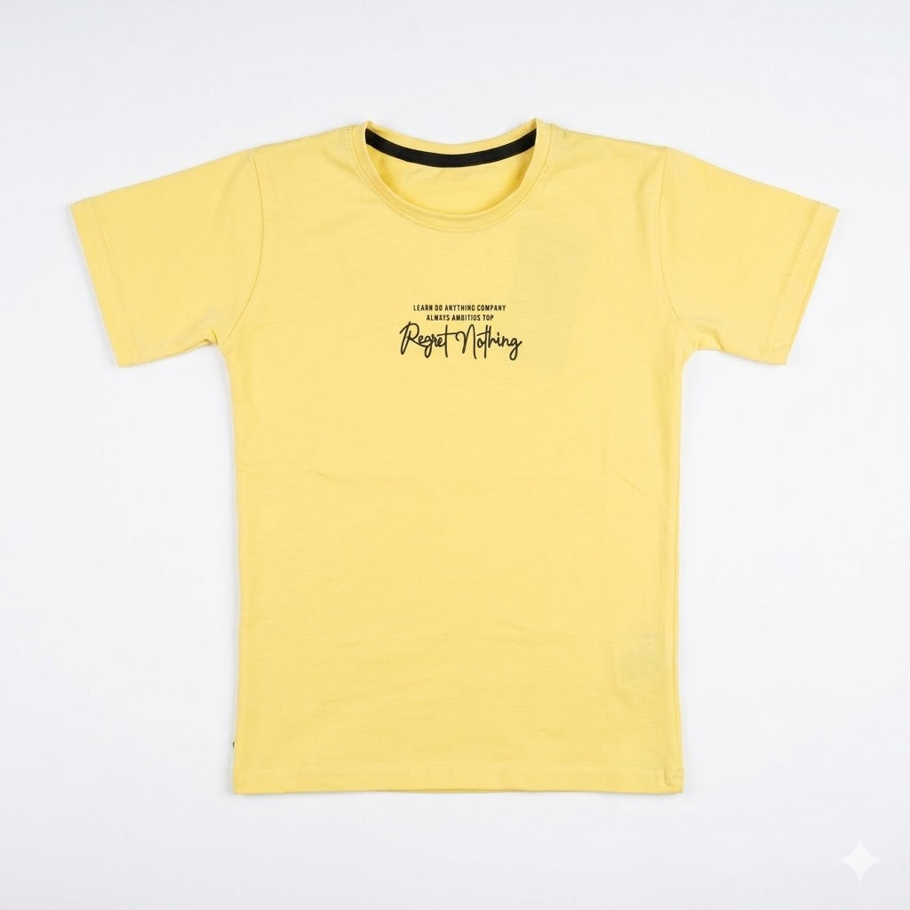 Kids' "Regret Nothing" Script Graphic Pastel Yellow Crewneck T-Shirt