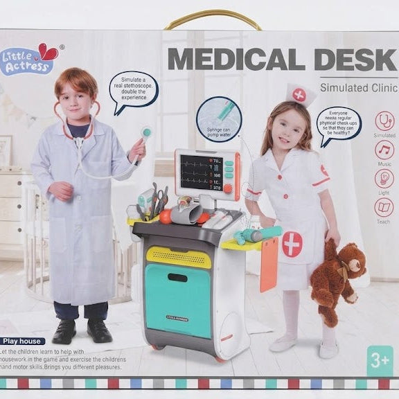 Little Actress Medical Desk Simulated Clinic Play House Toys Kit with Lights, Music & Accessories