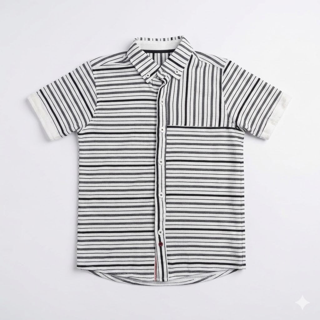 Casual Short-Sleeve Striped Button-Down Shirt