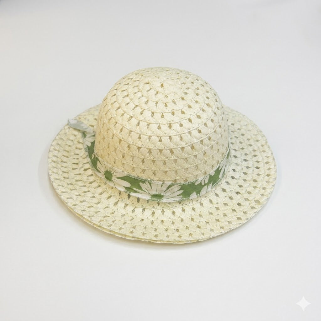 Children's Woven Straw Sun Hat with Daisy Ribbon Accent
