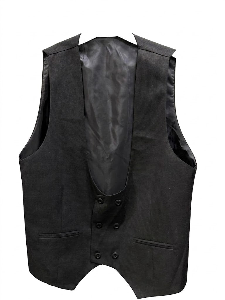 Men's Premium Black Double-Breasted Waistcoat – U-Neck Formal Suit Vest