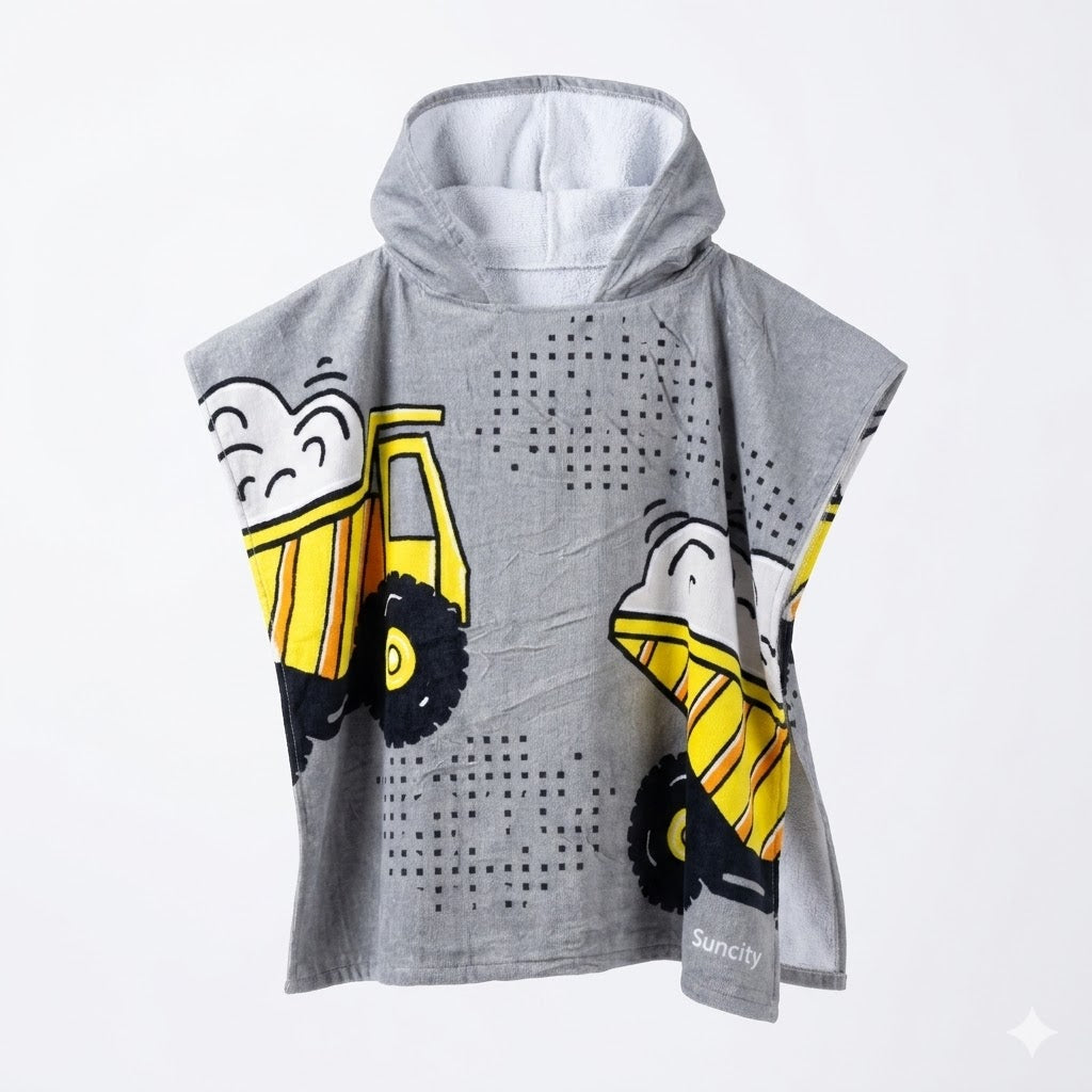 Suncity Kids' Dump Truck Hooded Poncho Towel – Heather Grey