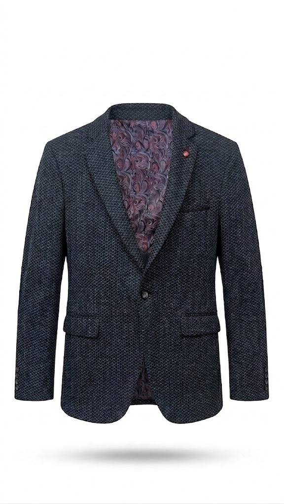 Classic Tweed Textured Blazer with Paisley Lining