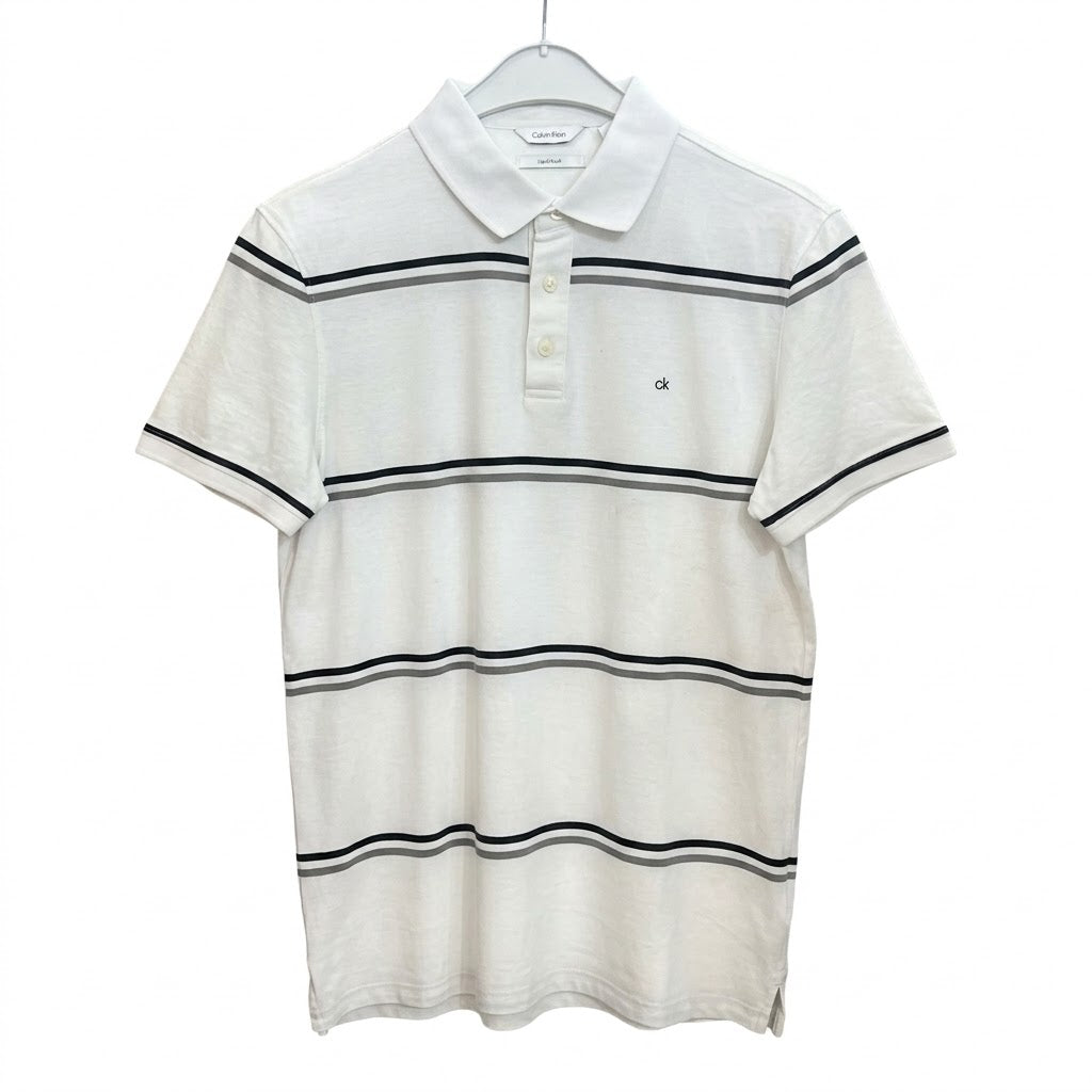 Calvin Klein Men's "Liquid Touch" Striped Polo Shirt – White