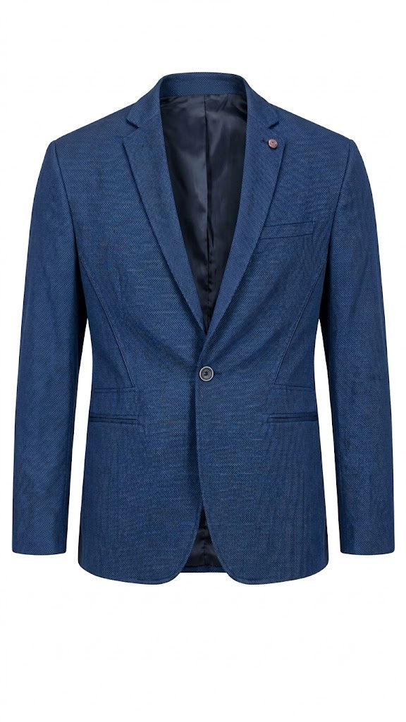 Men's Textured Navy Blue Single-Button Blazer